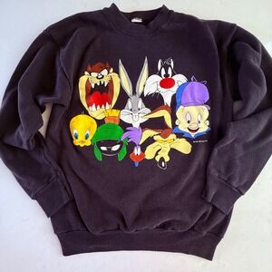 Vintage 90s Looney Tunes Bugs Bunny Sweatshirt Size M Black Graphic 1993 USA Taz